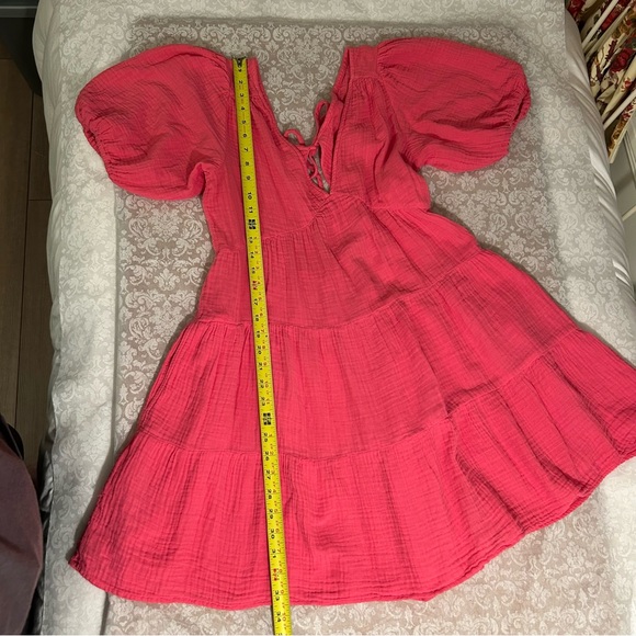 XiRENA~ Pink Nissa Cotton Gauze Tiered Puff Sleeve Mini Dress in size Medium - Picture 14 of 16